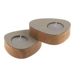 Lind DNA Curve Nupo Teelichthalter - 2er Set - 2er Set - 8x10x5,6 Cm - Nature/light Grey