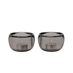 Stelton Ora Teelichthalter 2er Set - 2 Stück à Ø 9 - Höhe 6 Cm - Smoke