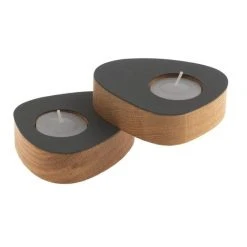 Lind DNA Curve Nupo Teelichthalter - 2er Set - 2er Set - 8x10x5,6 Cm - Nature/anthracite