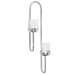 Fink Living Fink SAXON 2-flammiger Wand-Teelichthalter - Höhe 60 Cm - Klar/silberfarben