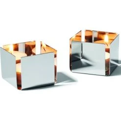 Philippi Pep Teelichthalter - 2er-Set - 2er-Set: Größe S: 5x5 Cm - Höhe 4 Cm - Silberfarben