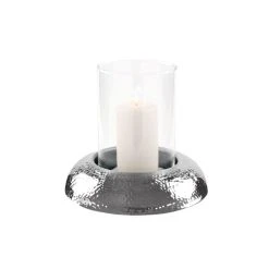 Fink Living Fink ALDO Windlicht Mit Glas - Ø 27,5 Cm - Höhe 24 Cm - Silberfarben