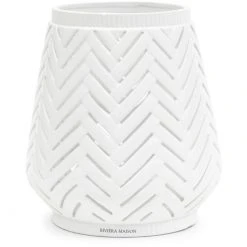 Riviera Maison Rivièra Maison Roseville Herringbone Windlicht - Ø 27 Cm - Höhe 26 Cm - Weiß