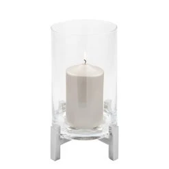 Fink Living Fink YONO Windlicht Mit Glas - Höhe 29 Cm - Ø 15 Cm - Silberfarben