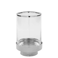Kähler Store 19 Fink Living Fink KALUX Windlicht Mit Glas - Höhe 21 Cm - Ø 12,5 Cm - Klar, Silberfarben