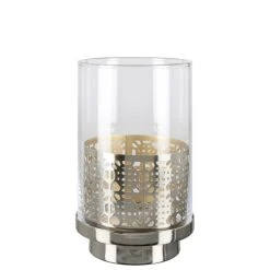 Fink Living Fink BIALA Windlicht Mit Glas - Höhe 20,5 Cm - Ø 12,6 Cm - Silberfarben