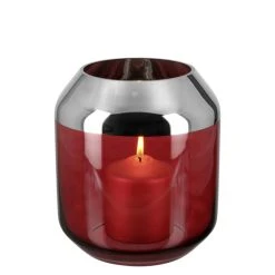 Fink Living Fink Smilla Teelichthalter - Höhe 20,6 Cm - Ø 18,5 Cm - Rot, Silberfarben